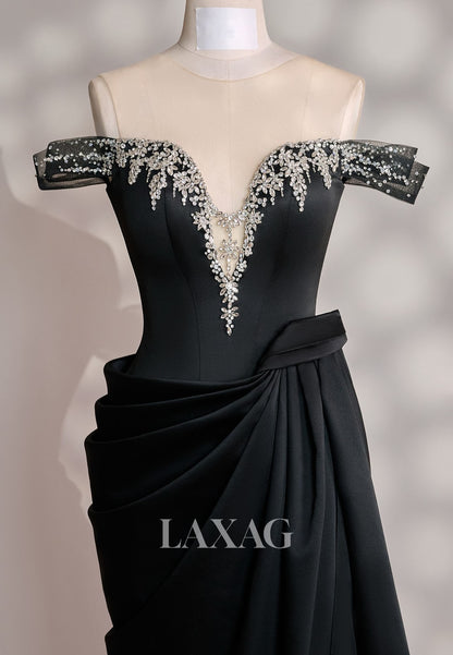 Sweetheart V-Neck Sleeveless Pleated Satin Formal Gowns Rhinestone Beaded Mermaid Evening Dress