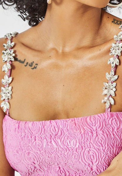 Tube Top Rhinestone Spaghetti Straps Sleeveless Pleated Chiffon Tiered A-Line Homecoming Dress