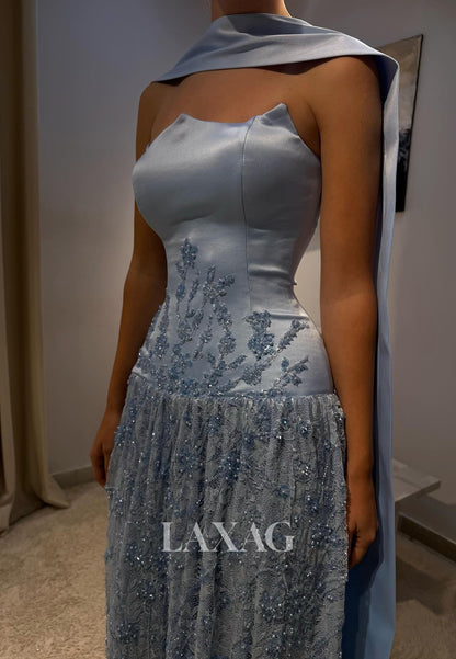 Off-Shoulder Sweetheart Sleeveless Beaded Sequined Applique Pleated Satin&Lace Fitted Prom Dress