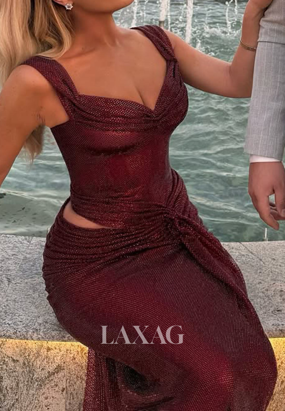 Sweetheart Straps Floor-Length Slit Party Gowns Sleeveless Pleated Tulle Mermaid Prom Dress