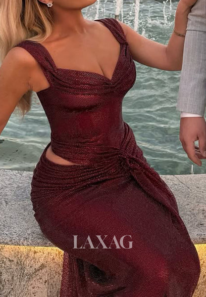 Sweetheart Straps Floor-Length Slit Party Gowns Sleeveless Pleated Tulle Mermaid Prom Dress