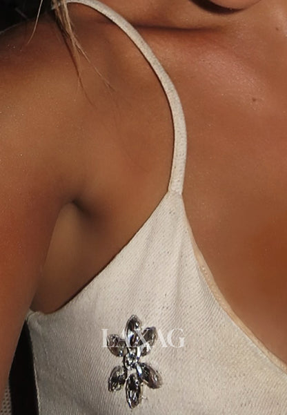 V-Neck Spaghetti Straps Sleeveless Beaded Satin Short Fitted Party Homecoming Dress