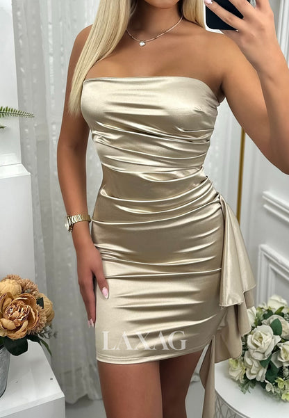 Bateau-Neck Off-Shoulder Sleeveless Pleated Satin Short Mermaid Party Homecoming Dress