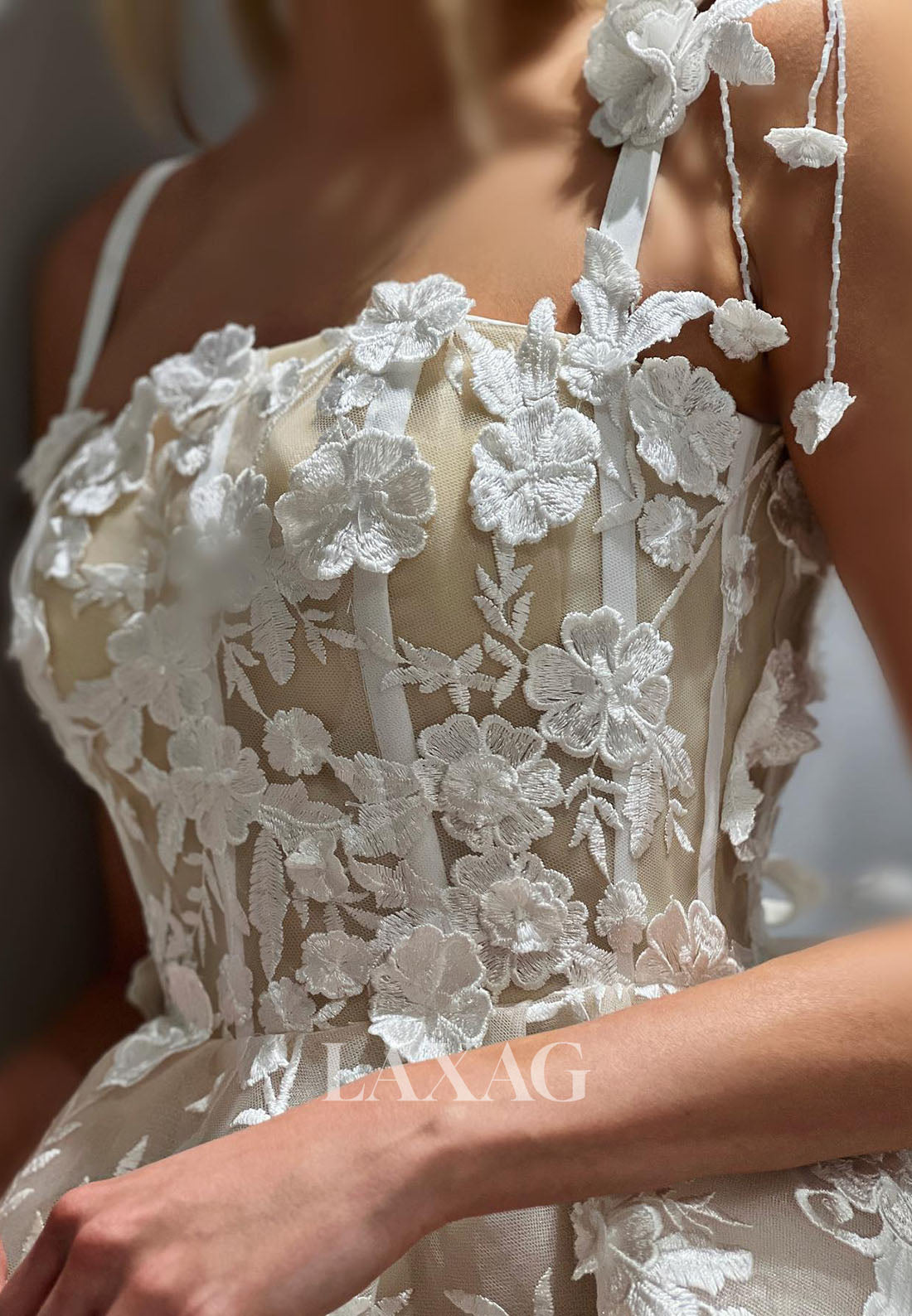 Spaghetti Straps Tube Top Floral Embellished Applique Tulle A-Line Party Homecoming Dress