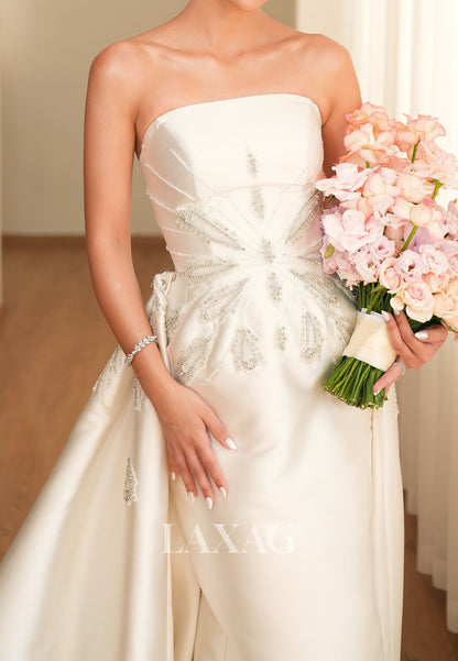 Tube Top Off-Shoulder Sleeveless Bride Gowns Sequined Beaded Mermaid Wedding Dress with Train