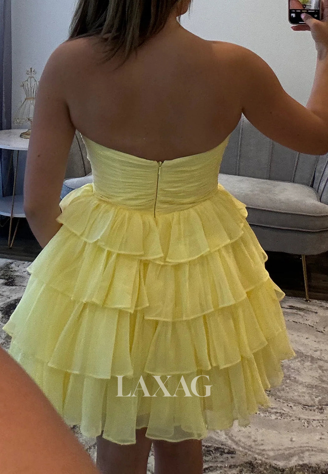 Sweetheart Off-Shoulder Sleeveless Pleated Chiffon Tiered A-Line Homecoming Dress