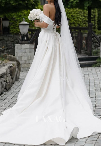 Sweetheart Sleeveless Mermaid Wedding Dress Off-Shoulder Floral Embellished Satin Bride Gowns