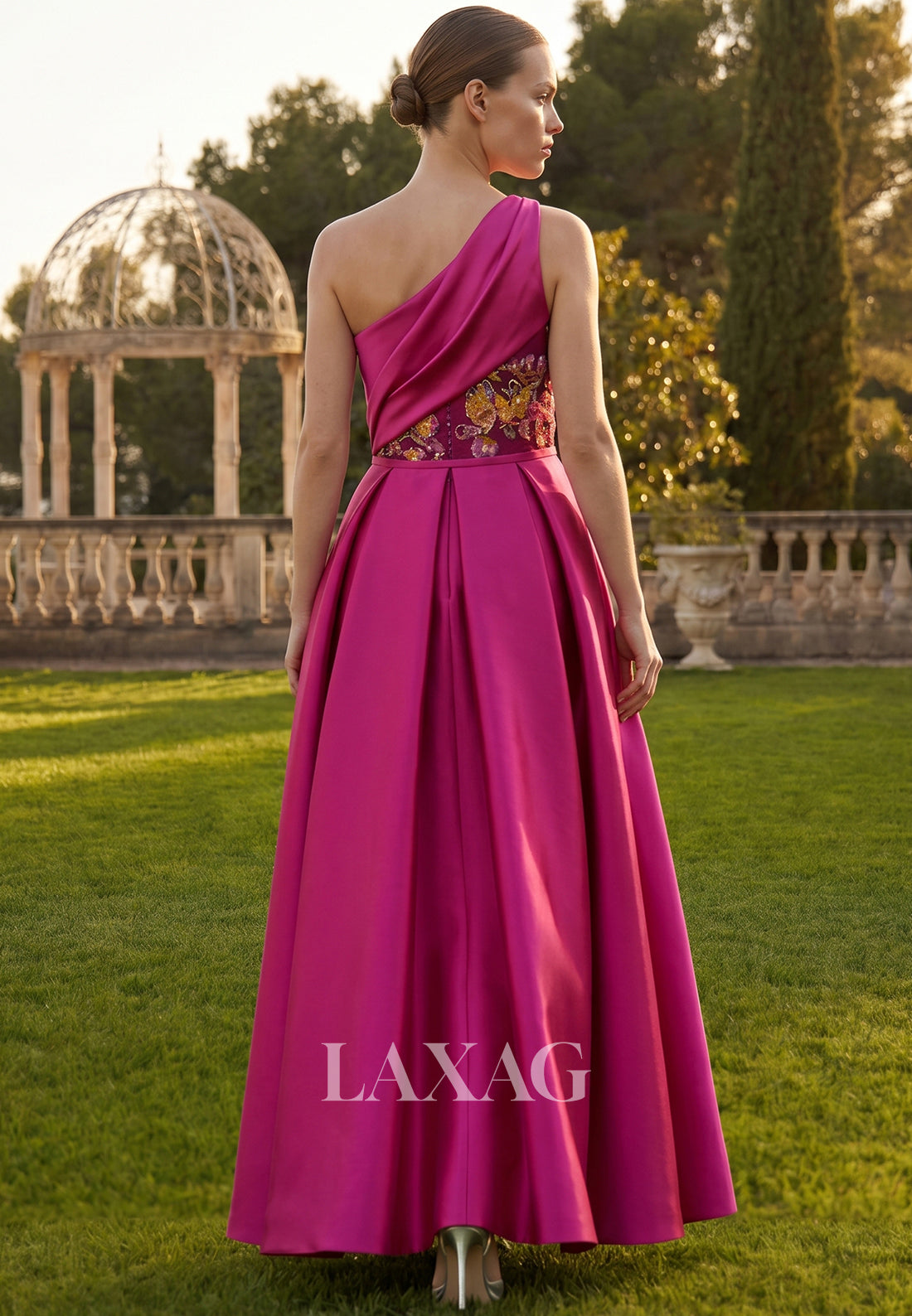 Asymmetrical-Neck Multi-Color Fully Sequined Mermaid Mother of the Bride Dress with Train