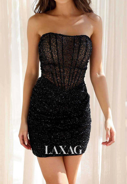 Sweetheart Off-Shoulder Sleeveless Fully Sequined Short Mermaid Party Homecoming Dress