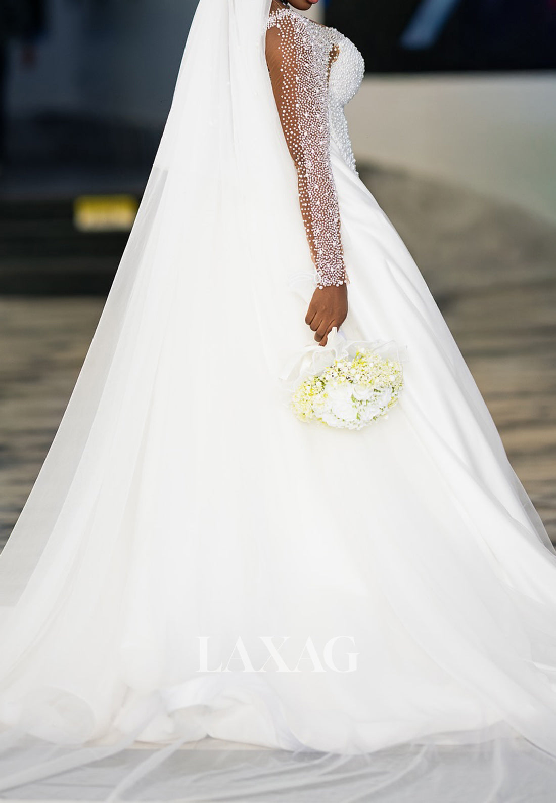 Sweetheart Long-Sleeves Fully Beaded Tulle&Satin Mermaid Wedding Dress with Train