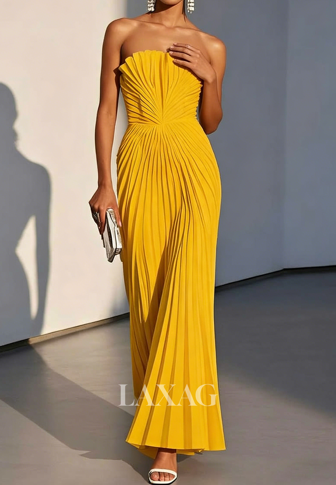 Tube Top Off-Shoulder Sleeveless Chiffon Pleated Floor-Length Simple Mermaid Evening Dress