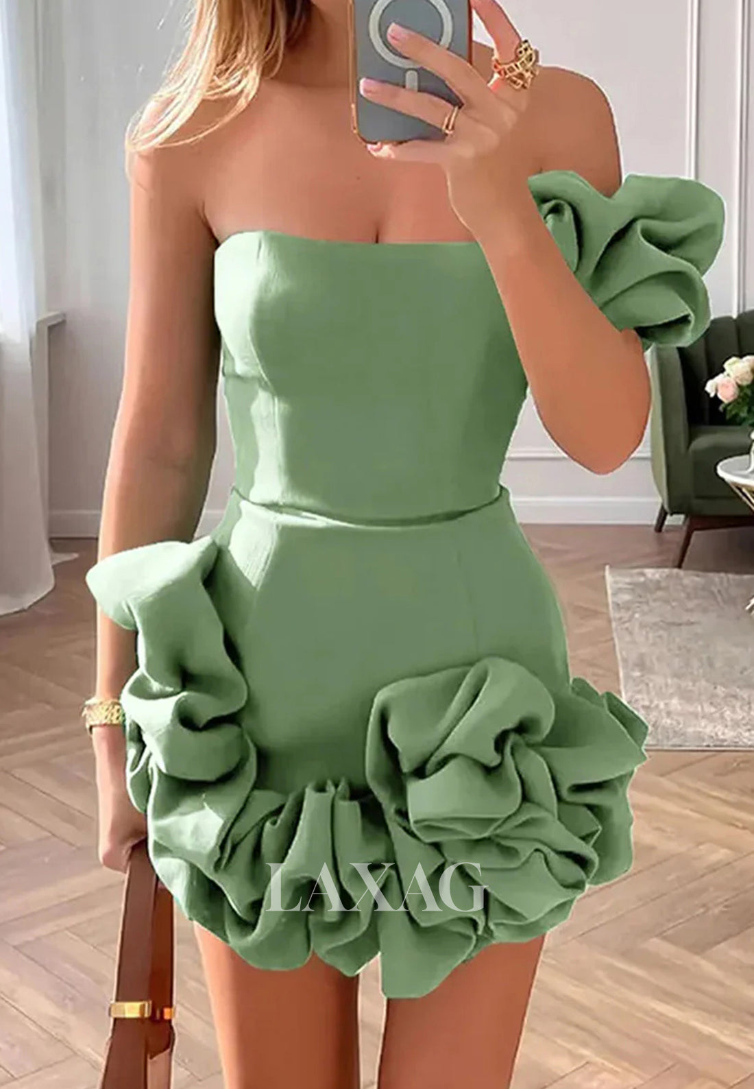 Bateau-Neck Off-Shoulder Floral Embellished Pleated Mermaid Party Homecoming Dress