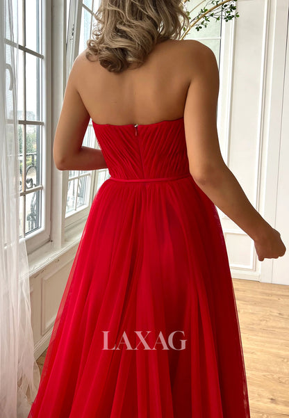 Off-Shoulder Sweetheart A-Line Prom Dress Floral Embellished Pleated Tulle Evening Gowns