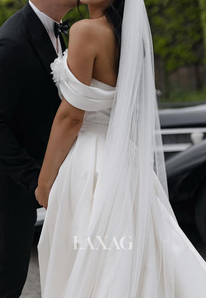 Sweetheart Sleeveless Mermaid Wedding Dress Off-Shoulder Floral Embellished Satin Bride Gowns