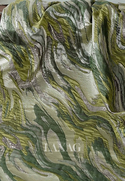 Bow-Strap Asymmetrical-Neck Sleeveless Jacquard Satin Pleated A-Line Evening Dress with High Slit