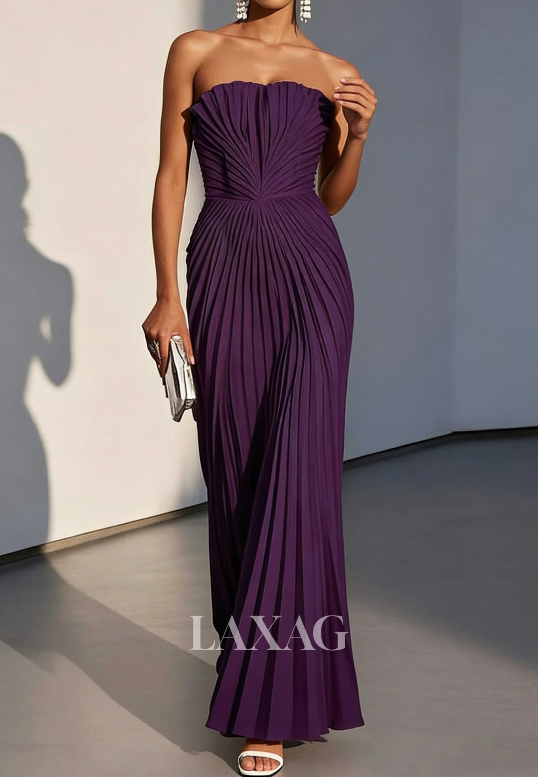 Tube Top Off-Shoulder Sleeveless Chiffon Pleated Floor-Length Simple Mermaid Evening Dress