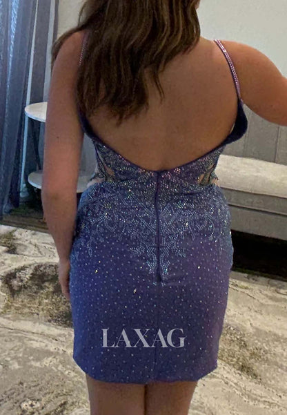 Spaghetti Straps Deep V-Neck Off-Shoulder Fully Beaded Mermaid Party Homecoming Dress