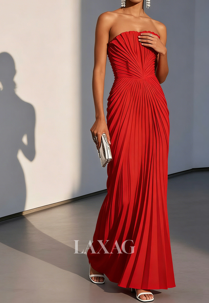 Tube Top Off-Shoulder Sleeveless Chiffon Pleated Floor-Length Simple Mermaid Evening Dress