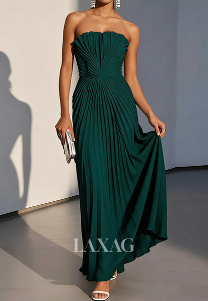 Tube Top Off-Shoulder Sleeveless Chiffon Pleated Floor-Length Simple Mermaid Evening Dress