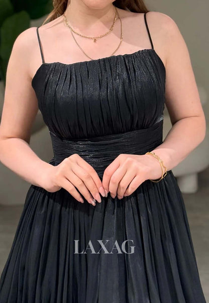 Spaghetti Straps Bateau-Neck Off-Shoulder Pleated Chiffon A-Line Homecoming Dress