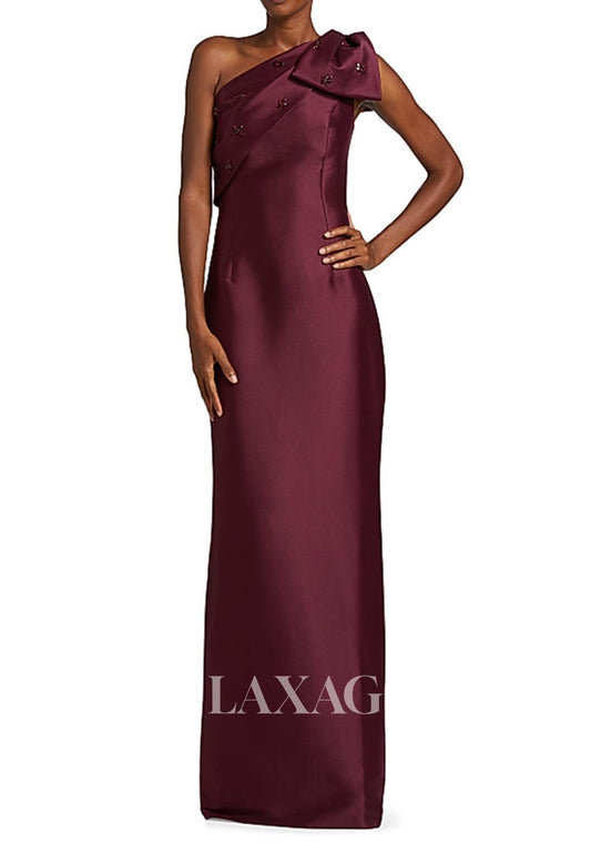 Asymmetrical-Neck Sleeveless Formal Gowns Beaded Floor-Length Mermaid Evening Dress