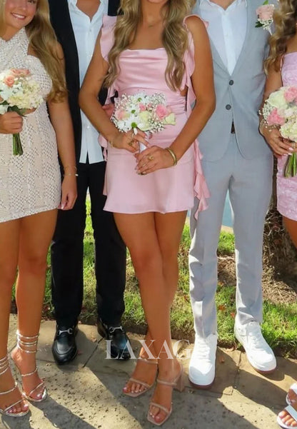 Simple Sweetheart Straps Sleeveless Pleated Satin A-Line Party Homecoming Dress