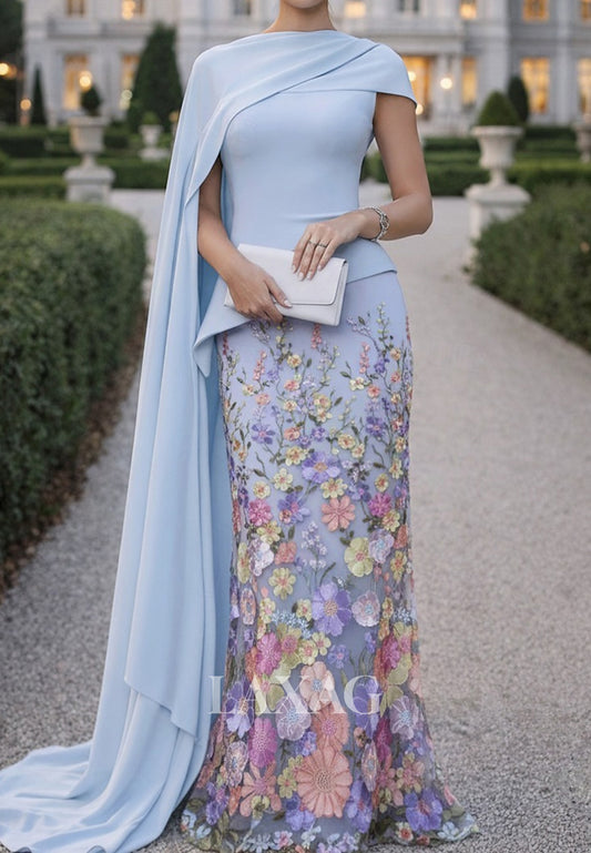 Scoop-Neck Sleeveless 3D-Floral Jacquard Satin Pleated Floor-Length Mermaid Evening Dress