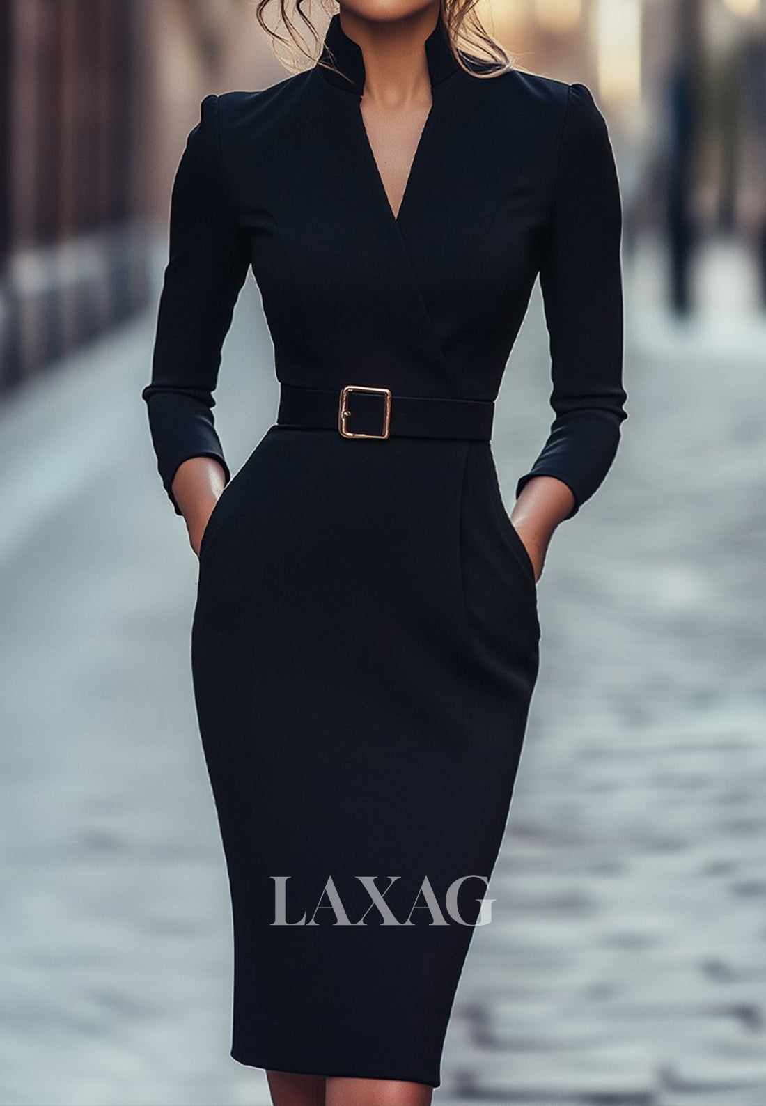 V-Neck Long-Sleeves Mermaid Mother of the Bride Dress Simple Knee-Length Satin Formal Gowns