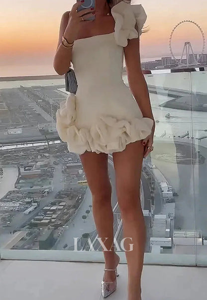 Bateau-Neck Off-Shoulder Floral Embellished Pleated Mermaid Party Homecoming Dress