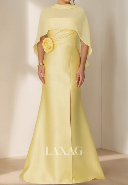 Tube Top Floral Embellished Satin Pleated Mermaid Mother of the Bride Dress with Tulle Overlay