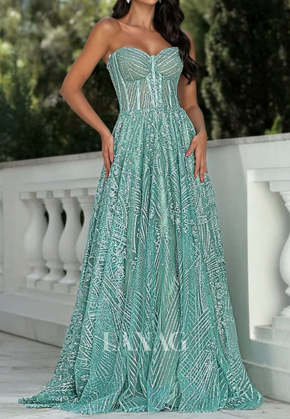 Sweetheart Sleeveless Fully Sequined Party Gowns Off-Shoulder Pleated Tulle A-Line Prom Dress