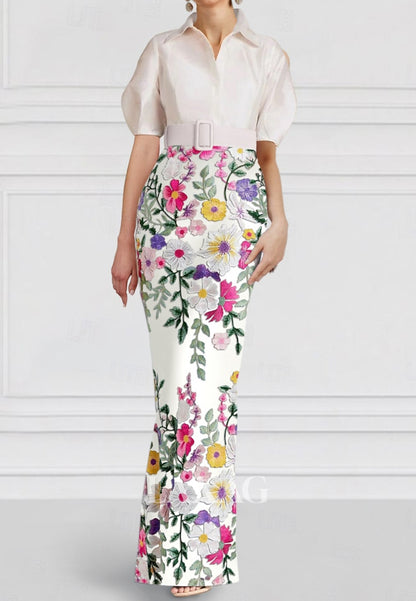 Simple Jacquard Satin Pleated Floor-Length Mermaid Mother of the Bride Dress