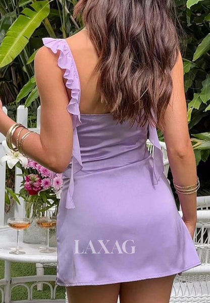 V-Neck Spaghetti Straps Sleeveless Pleated Chiffon A-Line Party Homecoming Dress