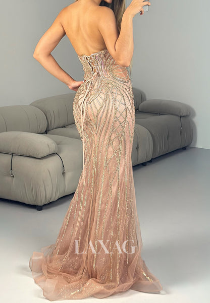 Deep V-Neck Off-Shoulder Floor-Length Mermaid Prom Dress Fully Sequined Beaded Party Gowns