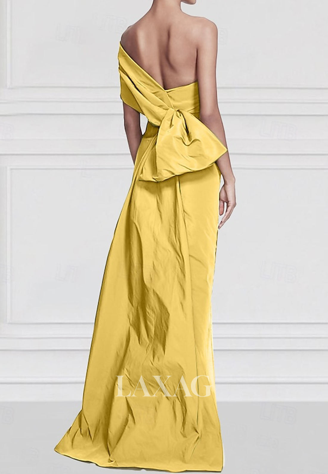 Asymmetrical-Neck Sleeveless Mermaid Evening Dress Floral Embellished Applique Satin Formal Gowns