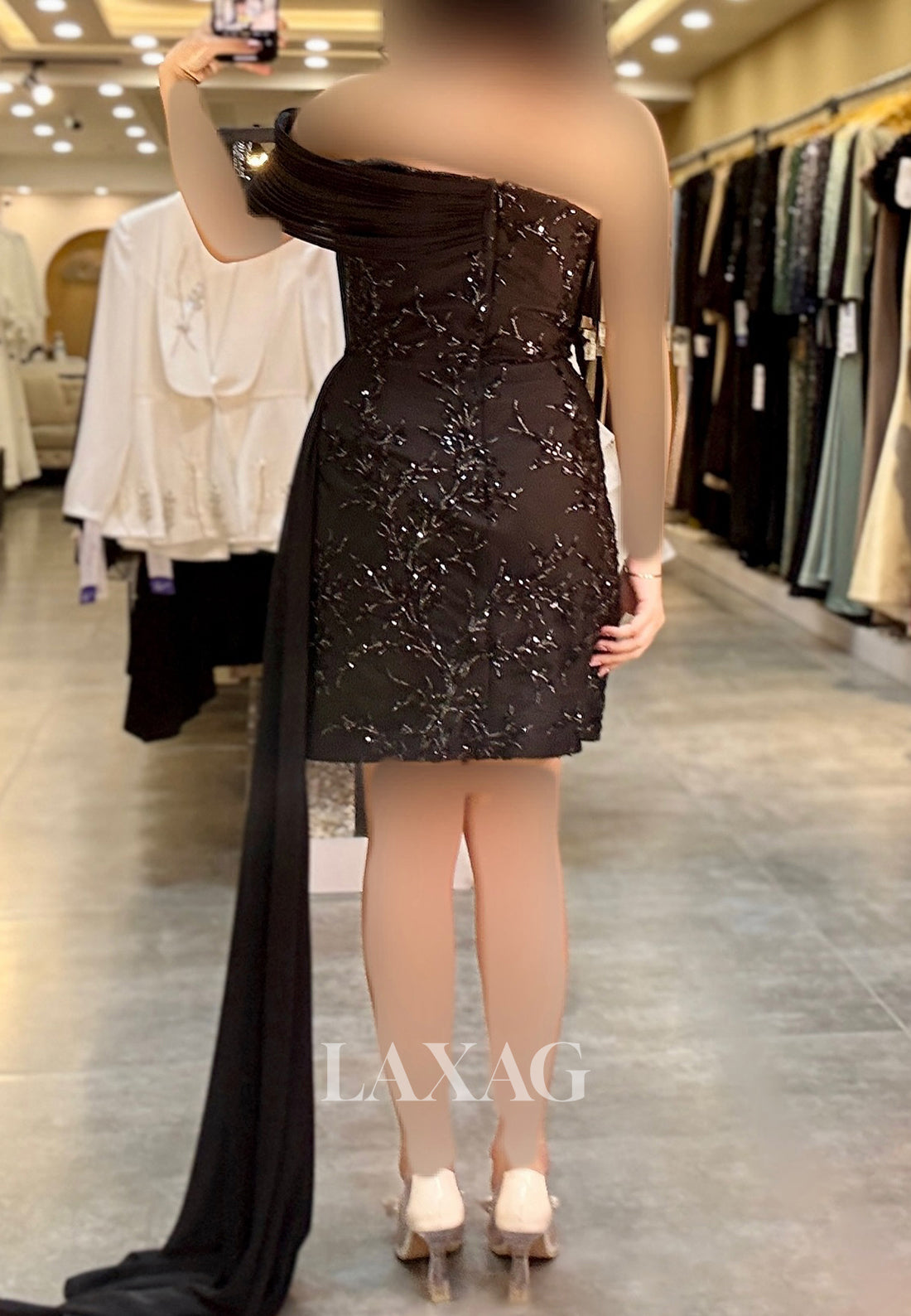 Off-Shoulder Tube Top Sleeveless Sequined Pleated Chiffon Short Mermaid Party Homecoming Dress
