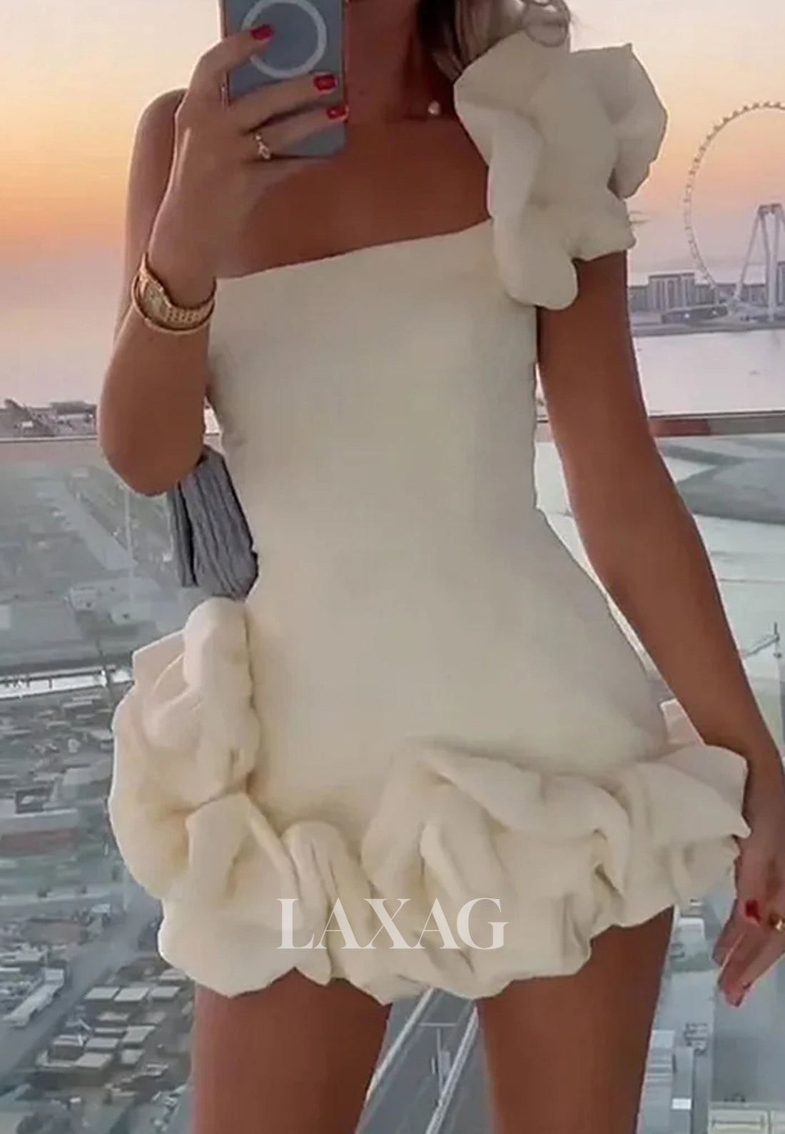 Bateau-Neck Off-Shoulder Floral Embellished Pleated Mermaid Party Homecoming Dress