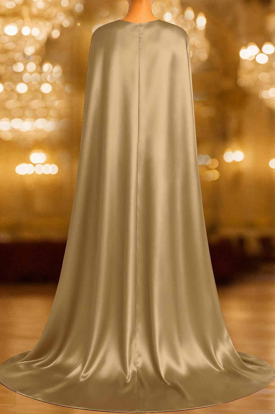 Beaded Mermaid Evening Gown with Draped Cape