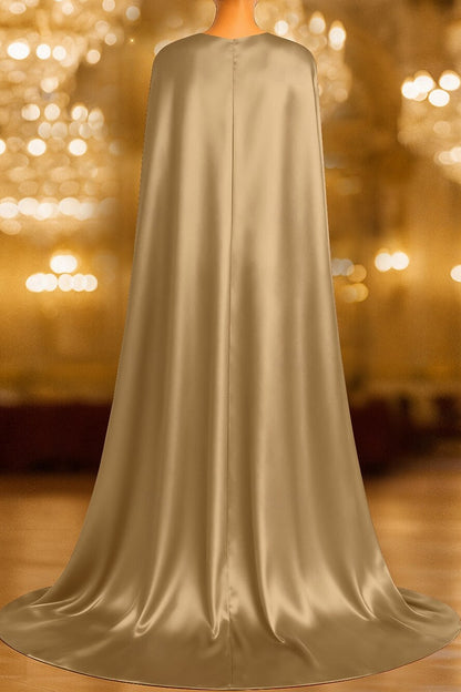 Beaded Mermaid Evening Gown with Draped Cape