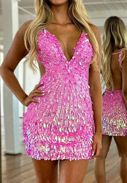 Deep V-Neck Off-Shoulder Sleeveless Fully Sequined Mermaid Party Homecoming Dress