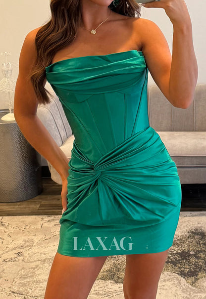 Tube Top Off-Shoulder Sleeveless Pleated Satin Mermaid Simple Party Homecoming Dress