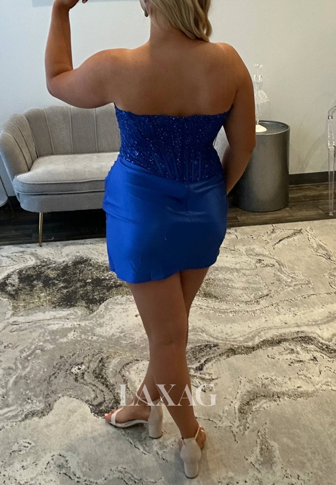 Scoop-Neck Sleeveless Applique Sequined Pleated Satin Mermaid Party Homecoming Dress