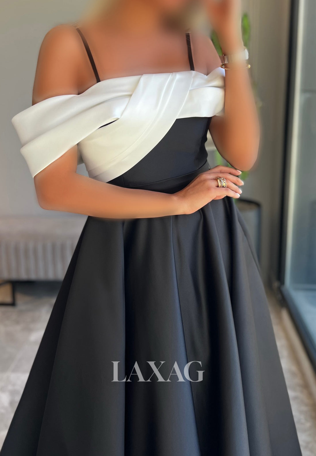 Bateau-Neck Spaghetti Straps Sleeveless Satin Pleated Floor-Length A-Line Evening Dress