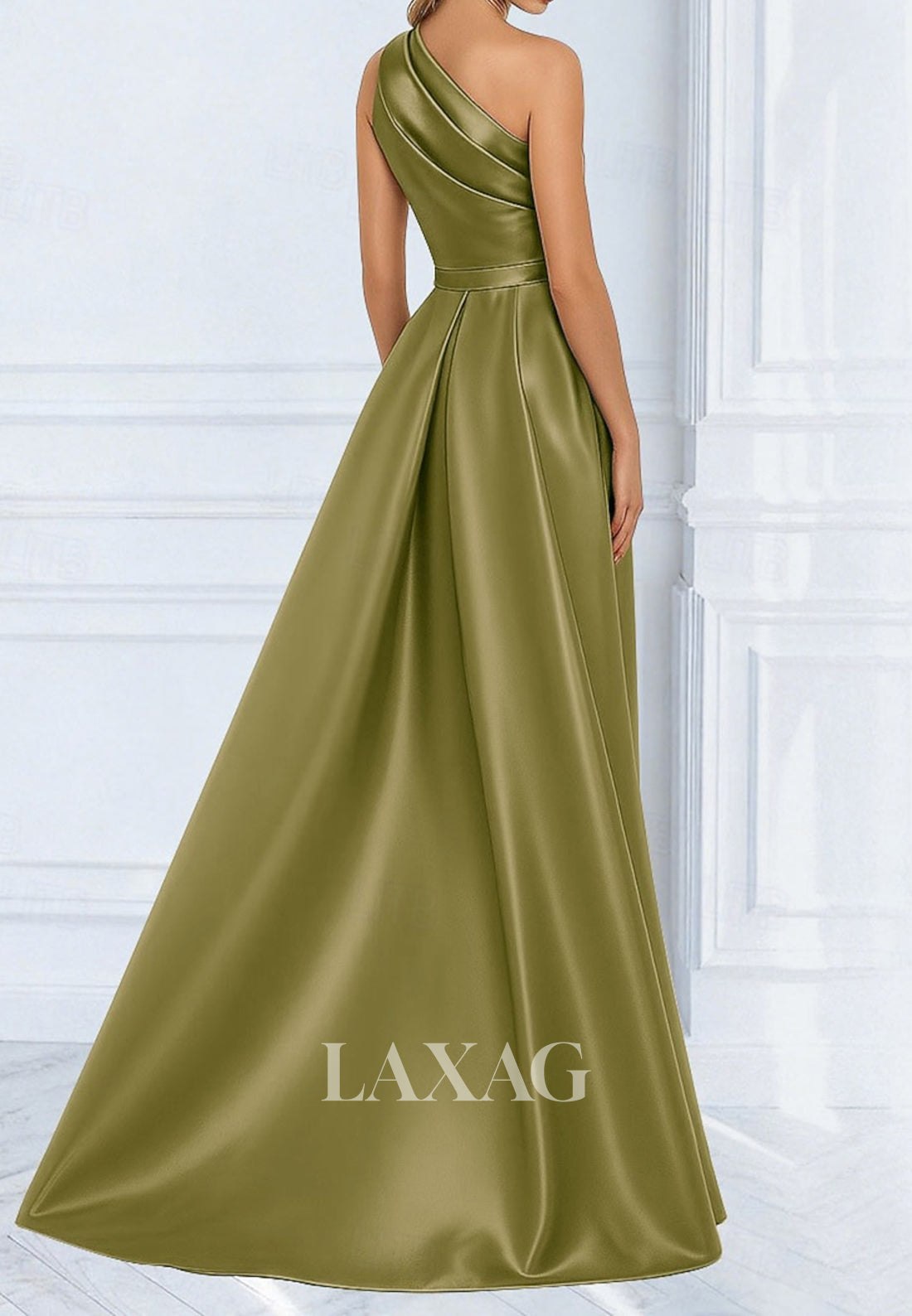 Asymmetrical-Neck Sleeveless Sequined Beaded Satin Pleated Mermaid Mother of the Bride Dress
