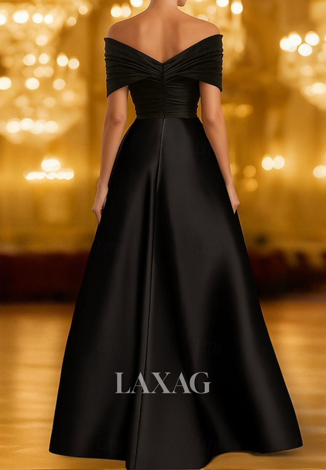 V-Neck Floor-Length Sequined Satin Formal Gowns Off-Shoulder Sleeveless Mermaid Evening Dress