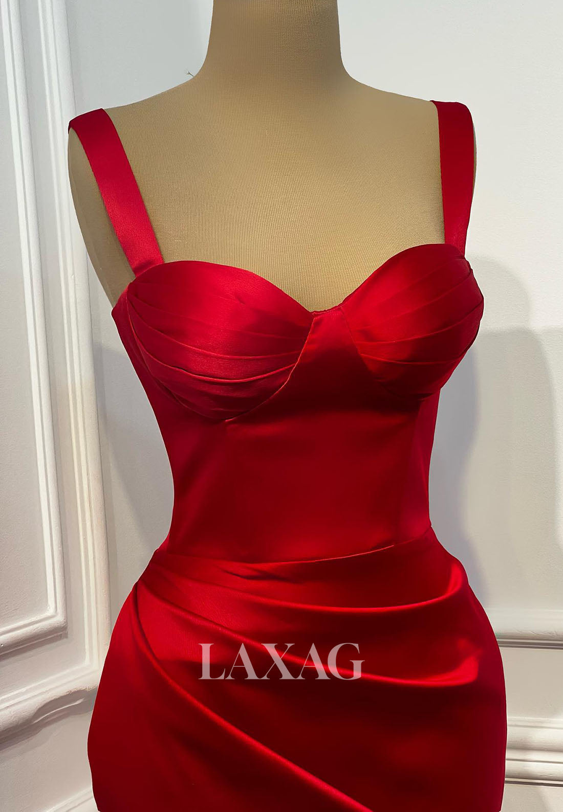 Sweetheart Straps Sleeveless Formal Gowns Floor-Length Pleated Satin Mermaid Evening Dress