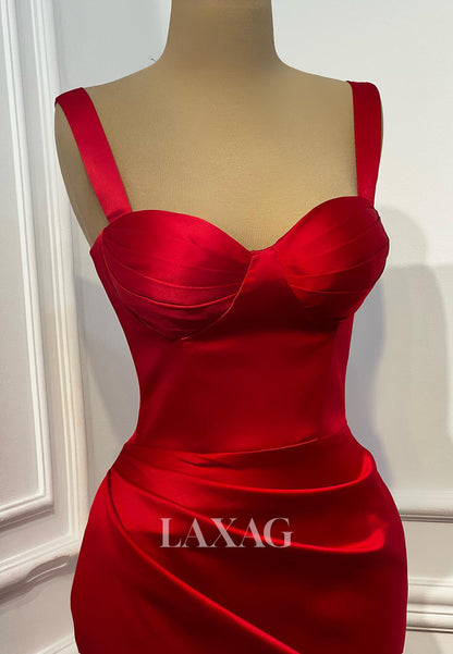 Sweetheart Straps Sleeveless Formal Gowns Floor-Length Pleated Satin Mermaid Evening Dress