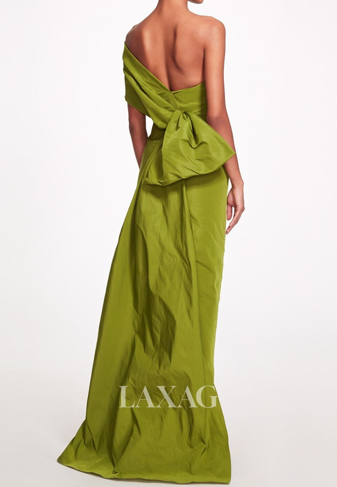 Asymmetrical-Neck Off-Shoulder Sleeveless Pleated Satin Ankle-Length Mermaid Formal Evening Dress