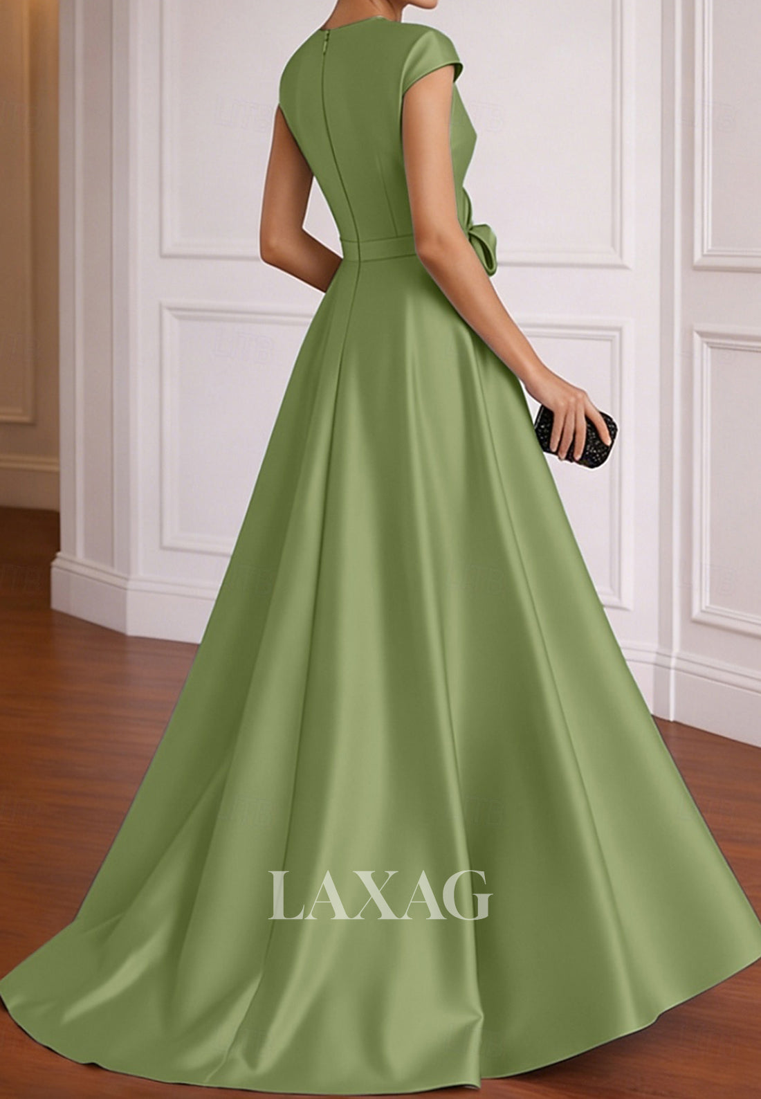 Floor-Length V-Neck Cap-Sleeves Sequined 3D-Floral Satin Mermaid Mother of the Bride Dress