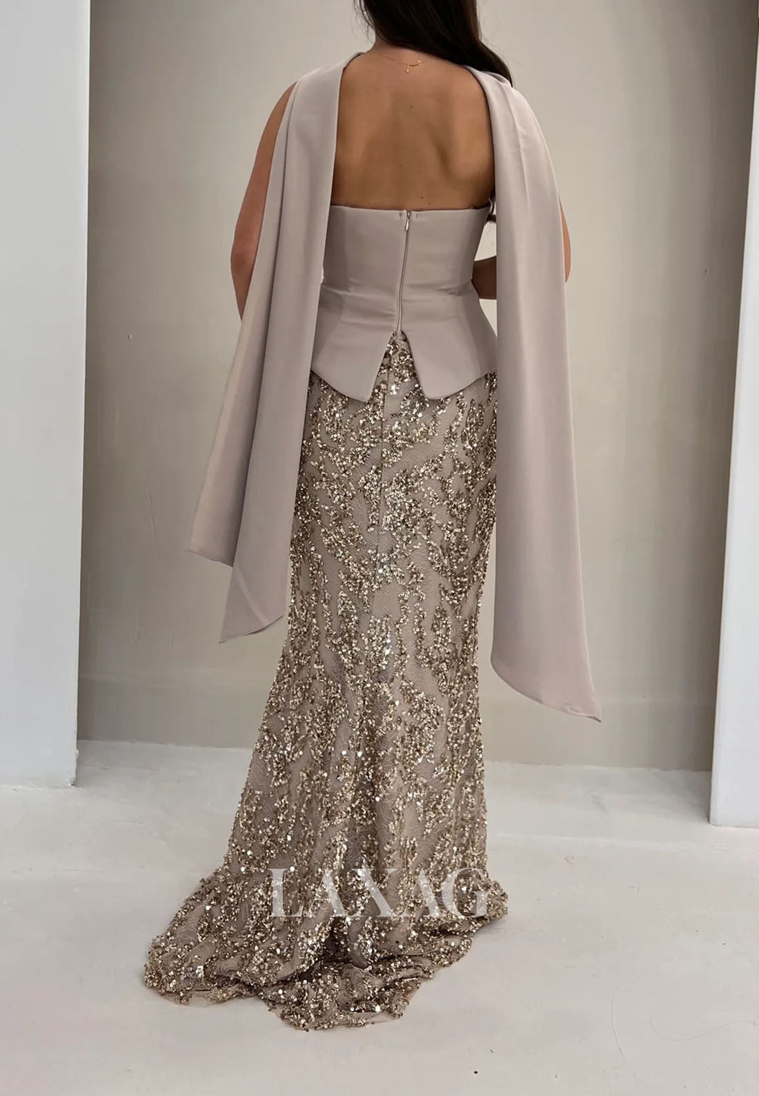 Tube Top Sleeveless Floor-Length Mermaid Evening Dress Off-Shoulder Sequined Satin Formal Gowns